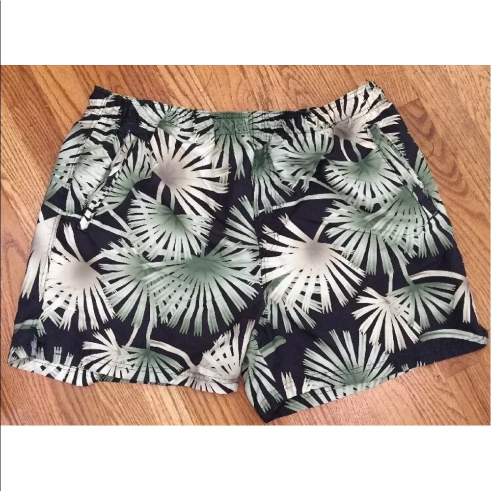 Black Palm Fronds Swim Trunks Shorts XL 40/42